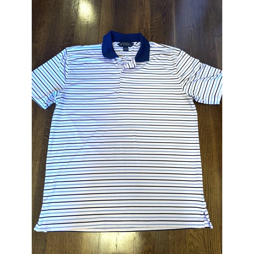 Brooks Brothers Performance Polo Size L Pink Blue Striped Stretch Golf Men READ